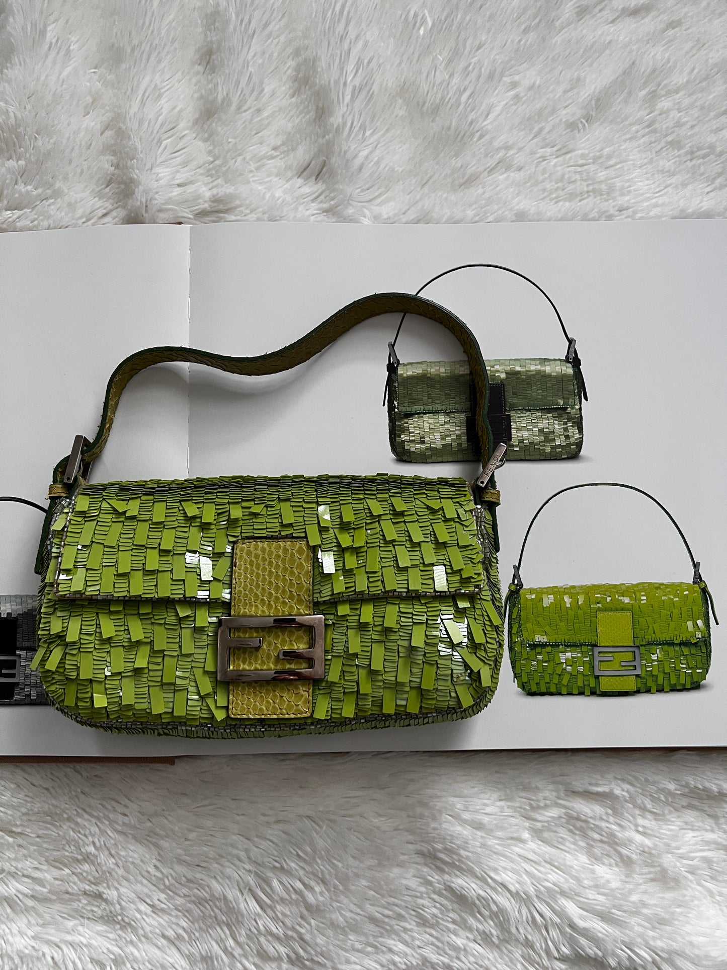 Vintage Fendi green sequin baguette