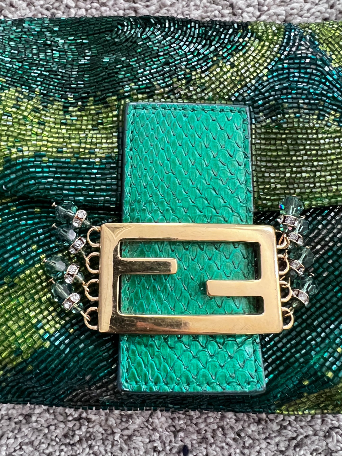 Charming Fendi green beaded baguette