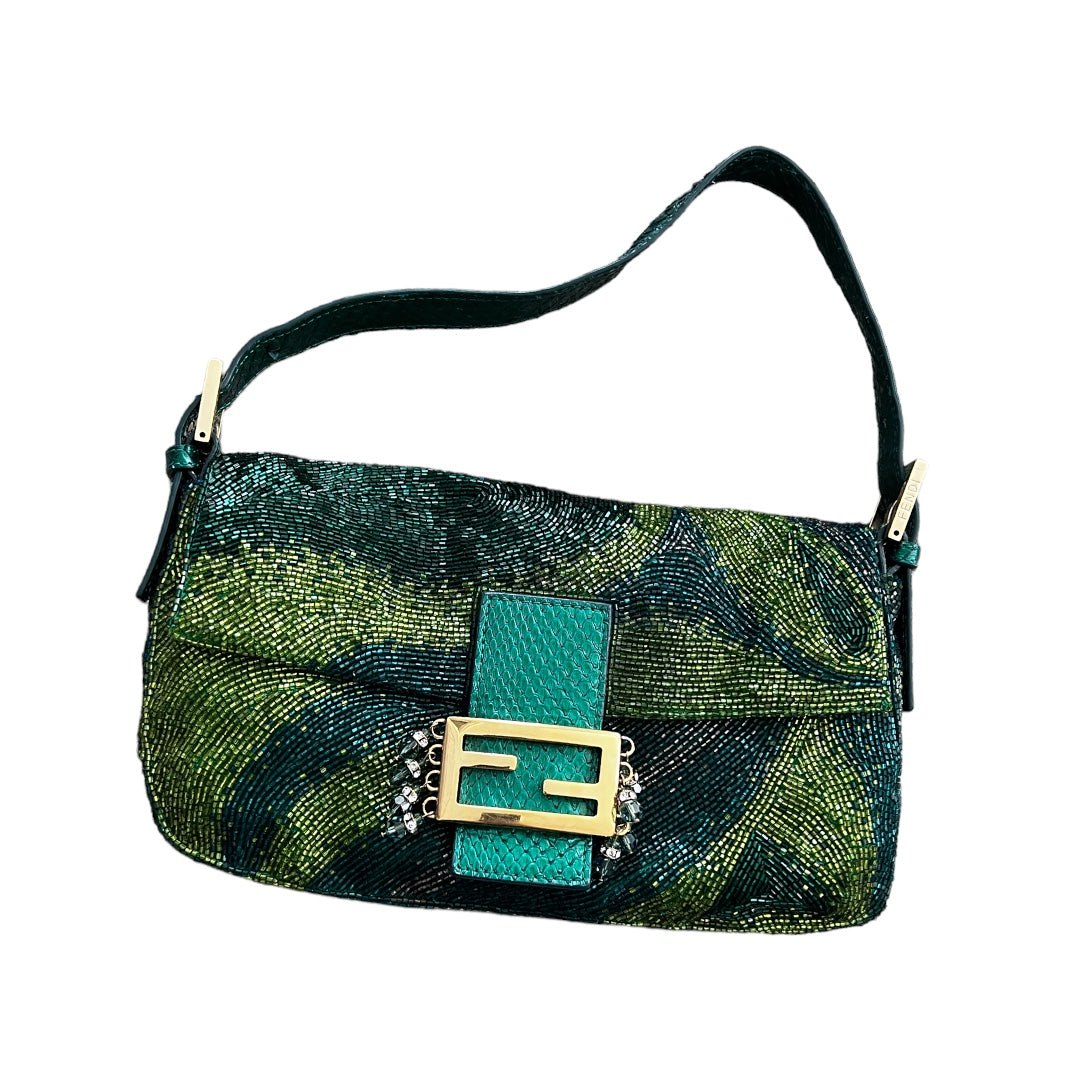 Charming Fendi green beaded baguette