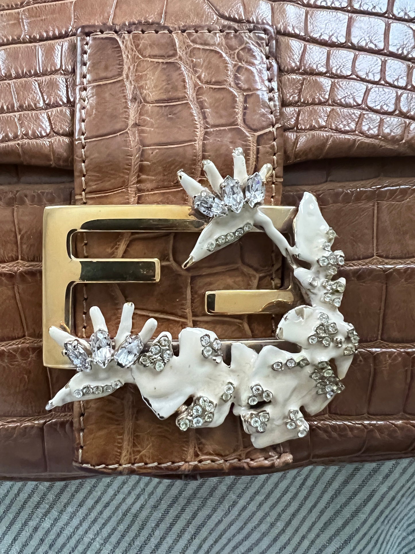 Vintage Fendi crocodile skin with enamel baguette bag