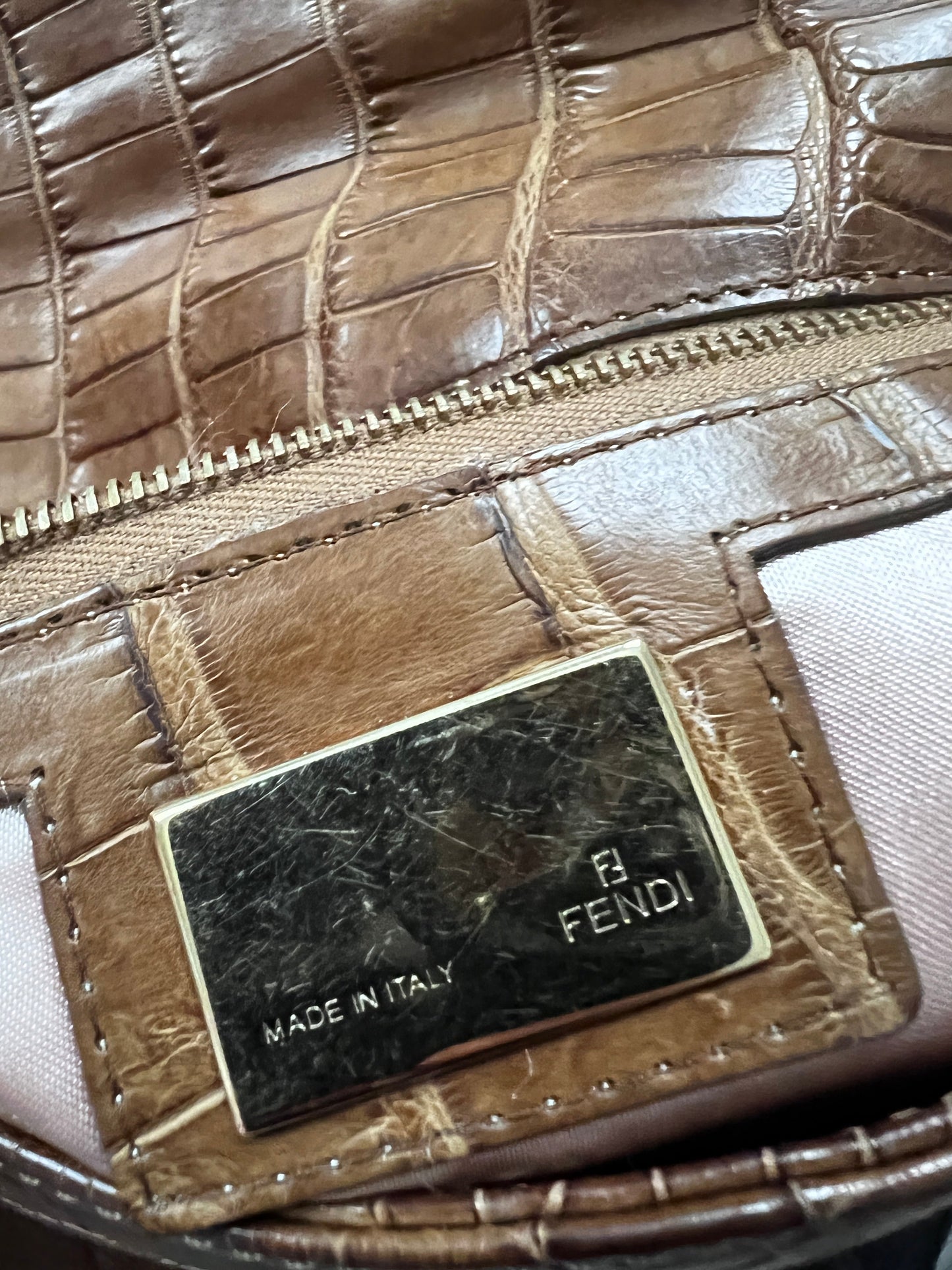 Vintage Fendi crocodile skin with enamel baguette bag