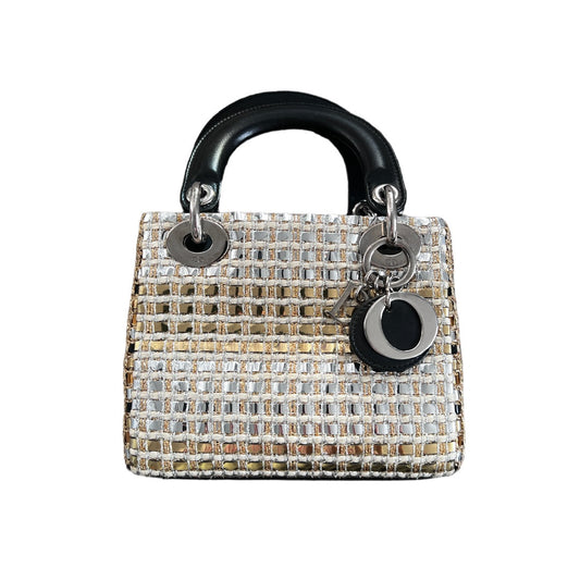 Mini Lady Dior gold and silver woven bag 2015-2016