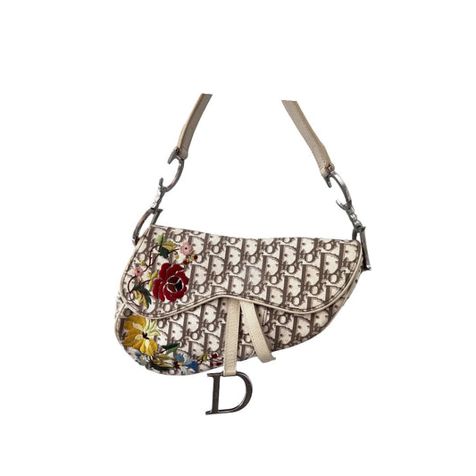 Vintage Dior Floral-embroidered Diorissimo Saddle bag