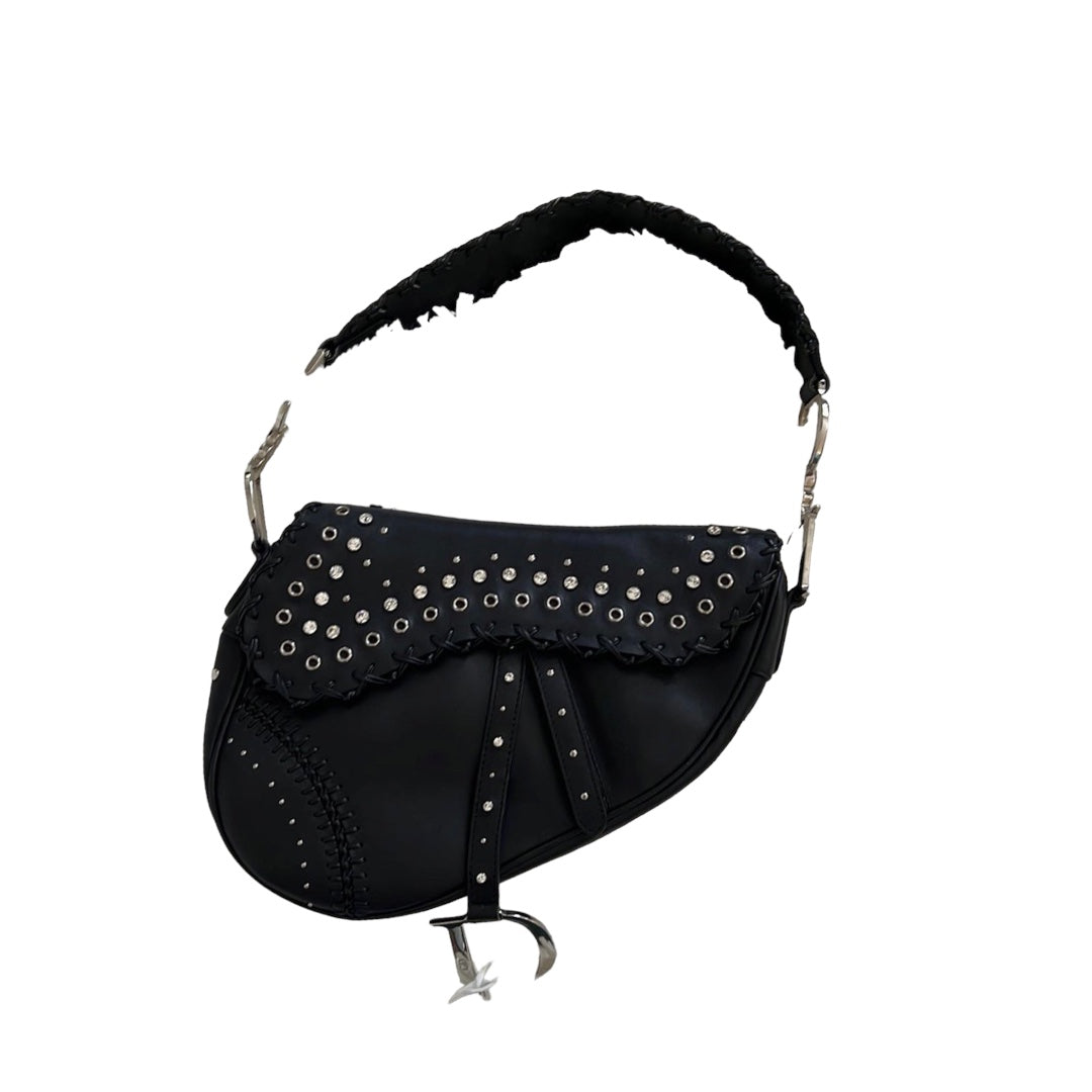 Dior love& peace limited edition black leather saddle bag