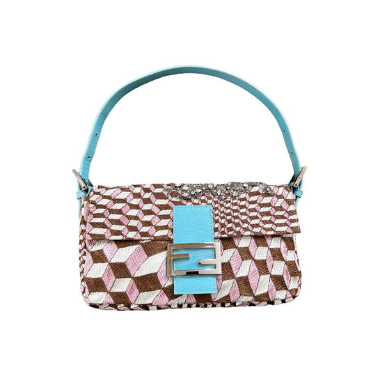 Fendi 3D embroidered pattern rhinestones baguette