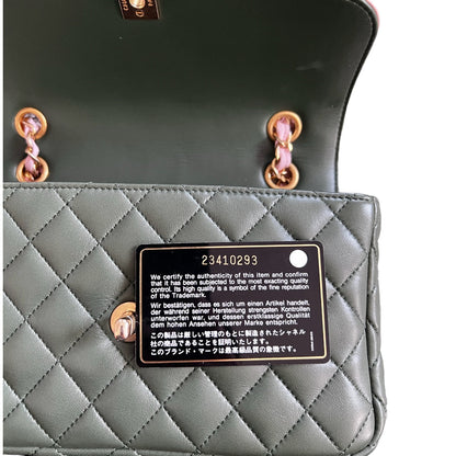 Chanel Green & Pink Quilted Lambskin Single Flap Bag