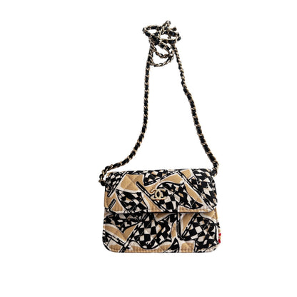 Chanel Earend Checkered Flag Print Cocomark mini chain should bag 2022 Beige Black Gold