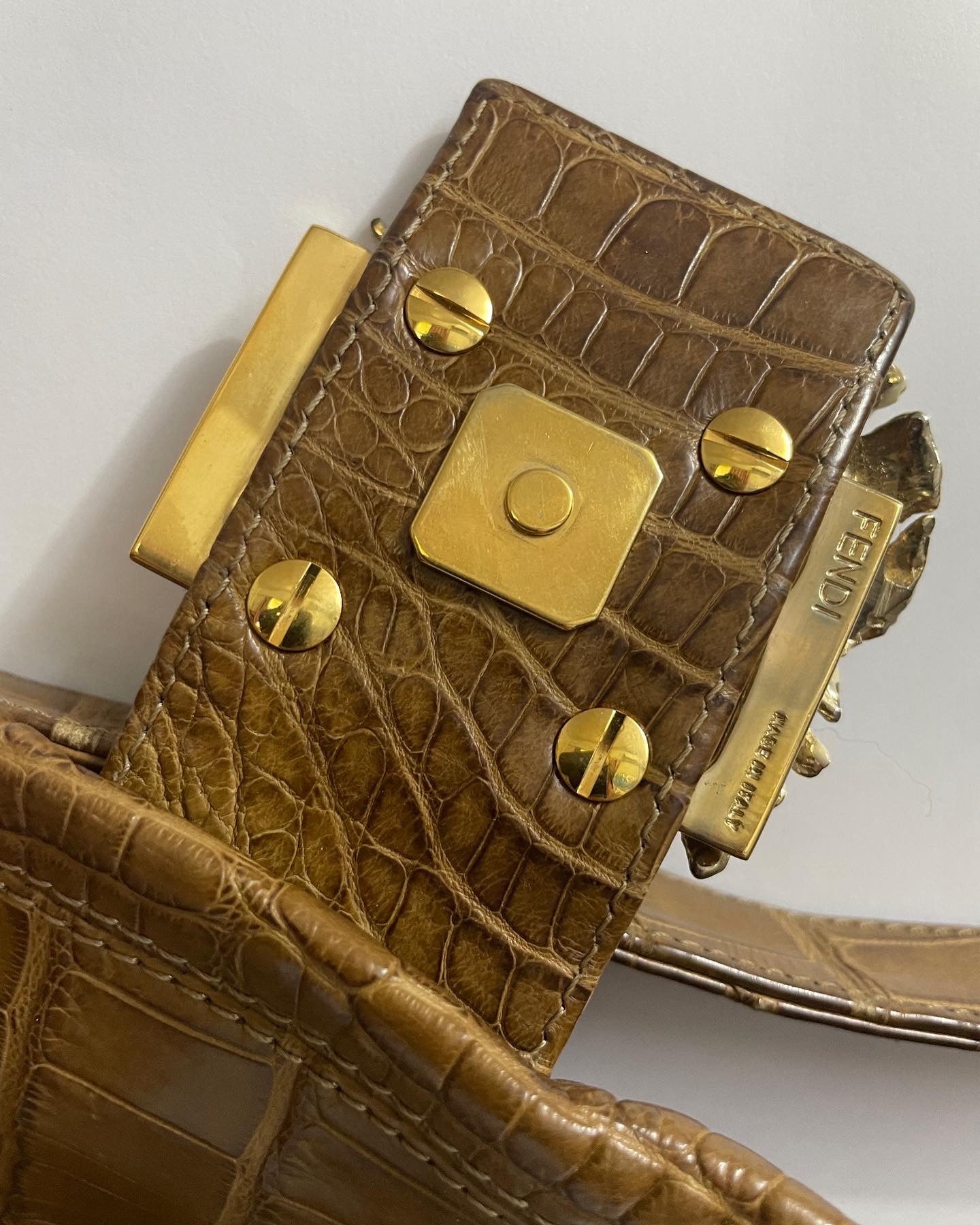 Vintage Fendi crocodile skin with enamel baguette bag