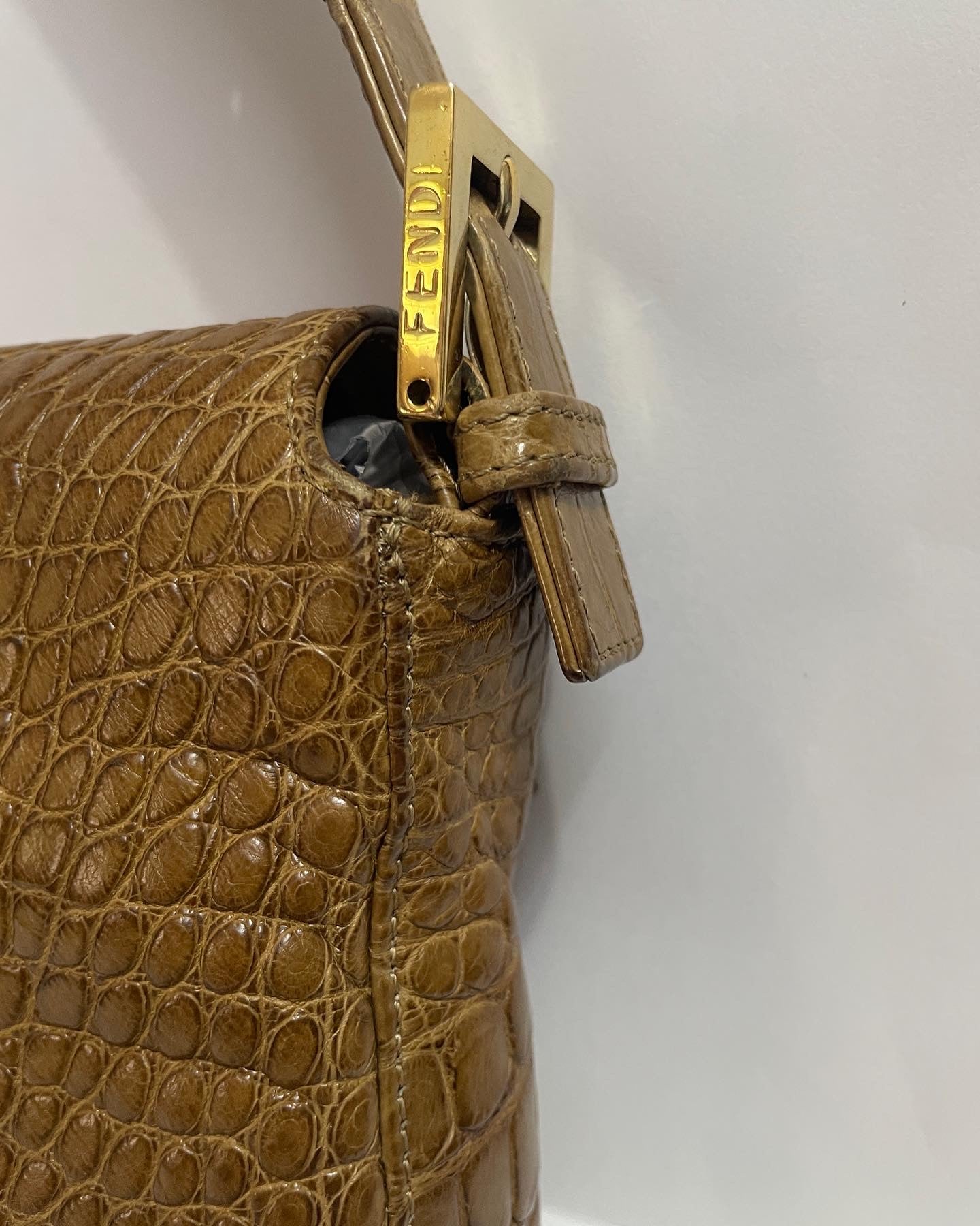 Vintage Fendi crocodile skin with enamel baguette bag